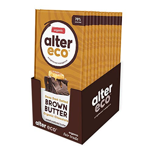 Alter Eco   Dark Salted Brown Butter   70  Pure Dark Cocoa  Fair Trade  Organic  Non-GMO  Gluten-Free Dark Chocolate Bar with Digital Recipe Guide  12 Bars