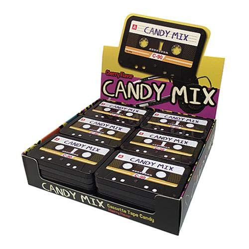 Candy Mix Cassette Tape 1-3 oz Candy Tin with Cherry Flavored Candy - 18 Count Display Box