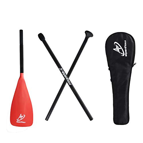 A ALPENFLOW Stand up Paddle Board Paddle Adjustable Carbon Fiber Shaft SUP Paddle 3 Piece Stand Up Paddle for SUP Board with Free Paddle Bag Red