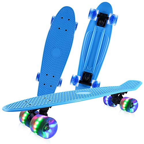 Funlove 22-8  Complete Skateboard  Colorful LED Light up Wheels Mini Cruiser Retro Skate Board for Beginners