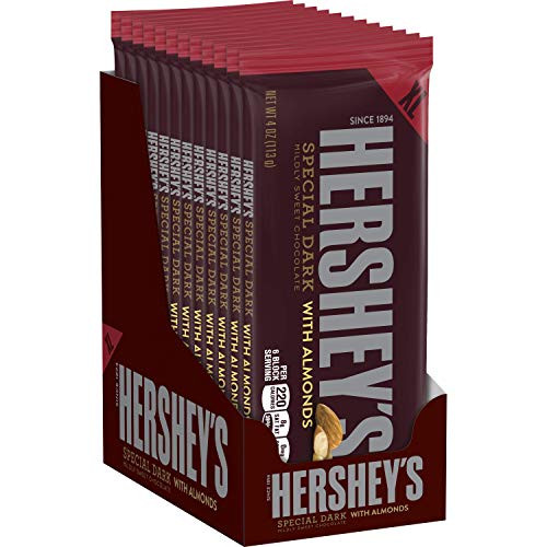 HERSHEYS SPECIAL DARK Chocolate Extra Large Candy Bars with Almonds 4 oz Bars -Pack of 12- HERSHEYS SPECIAL DARK Chocolate Extra Large Candy Bars with Almonds 4 oz Bars -Pack of 12-