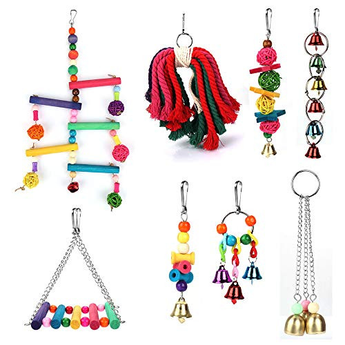 IAMGlobal Bird Parrot Toys  Bird Swing Toys  Parrot Cage Toy  Chewing Hanging Perches with Bells Finch Toys for Love Birds  Parakeets  Cockatiels  Con