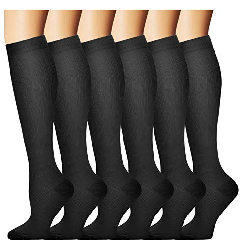 6 Pairs Compression Socks for WomenandMen 20-30mmHg Medical Graduated Compression Stockings Best Fit for Nursing Pregnancy Travel Flight Nurses -Small-M