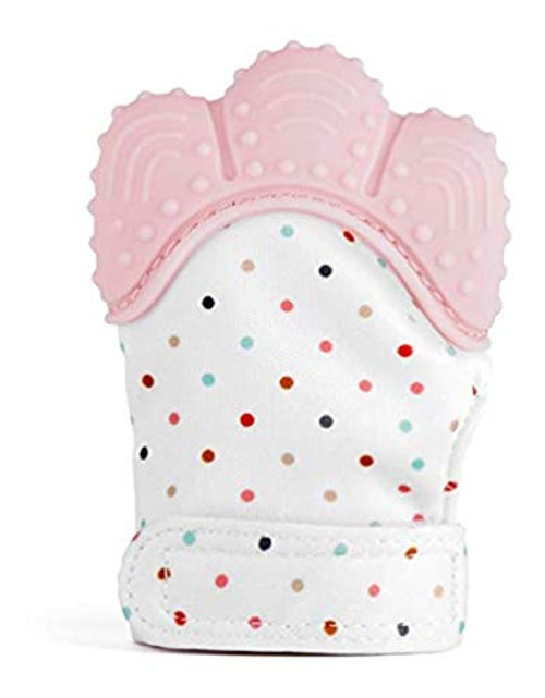 Silicone Baby Teething Mitten  Self-Soothing Pain Relief Teething Mitten  BPA Free Teething Mitt  Unisex for 0-9 Months Baby -2 Pack- Pink-