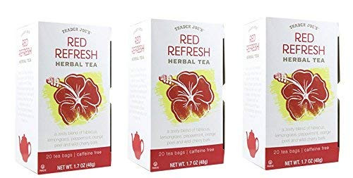 Trader Joes Red Refresh Herbal Tea -Pack of 3 - 60 tea bags-