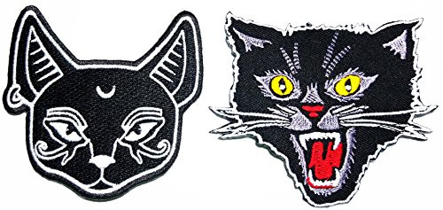 Black Cat Kitten Crescent Moon Rider Motorcycle Biker Patch Logo Jacket T-shirt Patch DIY Applique Embroidered Sew Iron on Patch