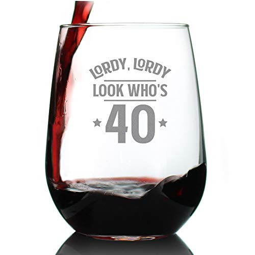 Lordy Lordy Look Whos 40 - Funny 40th Birthday Wine Glass for Women Turning 40 - Large 17 Oz - Bday Party Decorations