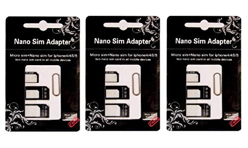 SIM Card Adapter KIT 3-Pack by R-SIM -9 Total Adapters Nano to Micro  Nano to Regular  Micro to Regular- with SIM Extractor-Pin Ejector -Black-
