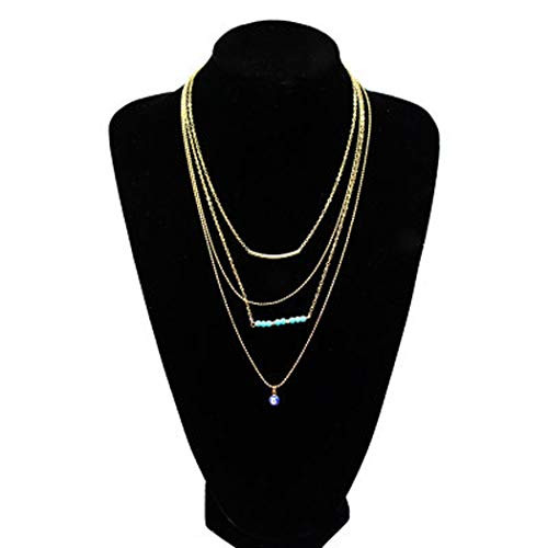 Jovono Boho Multilayered Blue Beaded Necklaces Bar Pendant Necklace Chain Jewelry for Women and Girls -Gold-