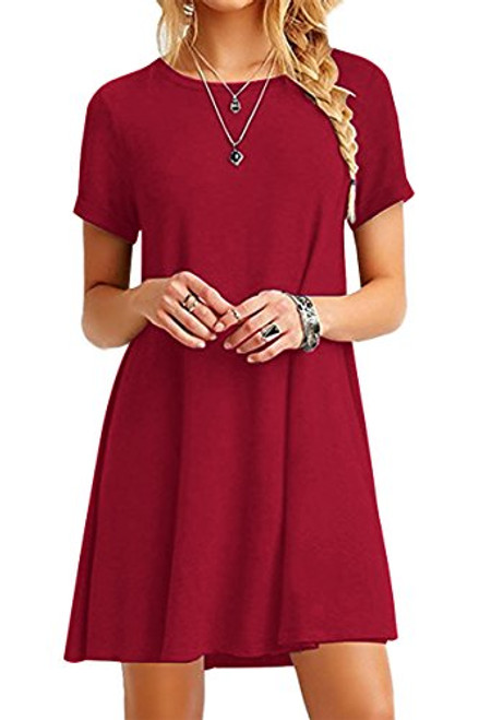 YMING Women Summer Dress Casual Loose Dress Crew Neck Swing Dress Red 3XL YMING Women Summer Dress Casual Loose Dress Crew Neck Swing Dress Red 3XL