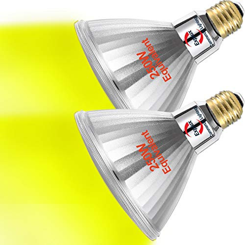 Explux 250W Equivalent Yellow Color PAR38 Flood Light Bulbs  Bug Light  Superior Color Intensity  Full-Glass Weatherproof  Dimmable  2-Pack