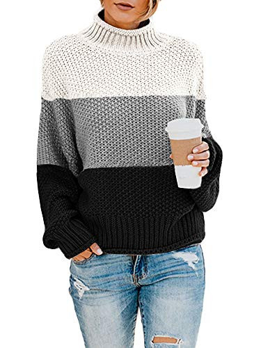 Ybenlow Womens Turtleneck Sweaters Batwing Long Sleeve Casual Loose Oversized Chunky Knit Pullover Jumper Tops -Small  Z-Black-