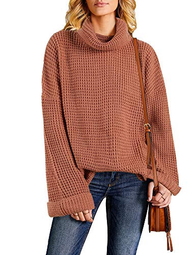 Ybenlow Womens Turtleneck Sweaters Batwing Sleeve Loose Side Slit Oversized Pullover Knit Jumper Slouchy Tops -Small  Picture Color-