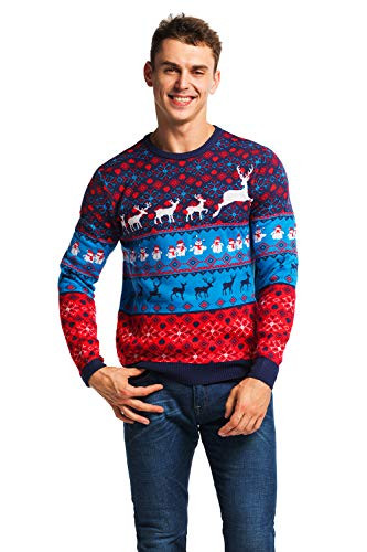 Unisex Mens Ugly Christmas Sweater Reindeer Xmas Pullover - Cool Classic Fair Isle  Large