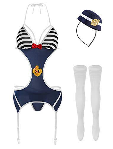 EDENIGHT Sailor Uniform Cosplay Navy Captain Costume Lingerie Outfits