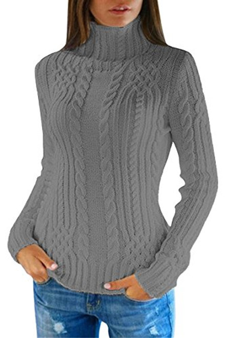 Pink Queen Womens Cable Knit Crewneck Casual Pullover Sweater -XL  Dark Grey-