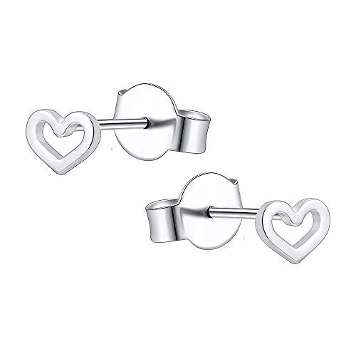 AoedeJ Minimalist Heart Stud Earrings Sterling Silver Earrings Small Heart Earrings for Women Girls