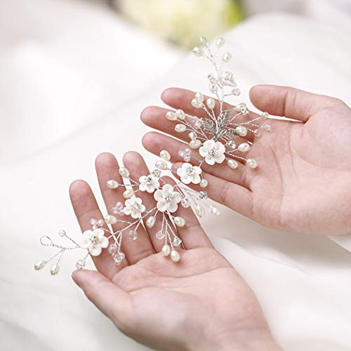 Yean Bride Flower Wedding Hair Vine Leaf Pearl Bridal Hair Piece Crystal Rhinestone Headband for Women and Girls -Silver- Yean Bride Flower Wedding Hair Vine Leaf Pearl Bridal Hair Piece Crystal Rhinestone Headband for Women and Girls -Silver-
