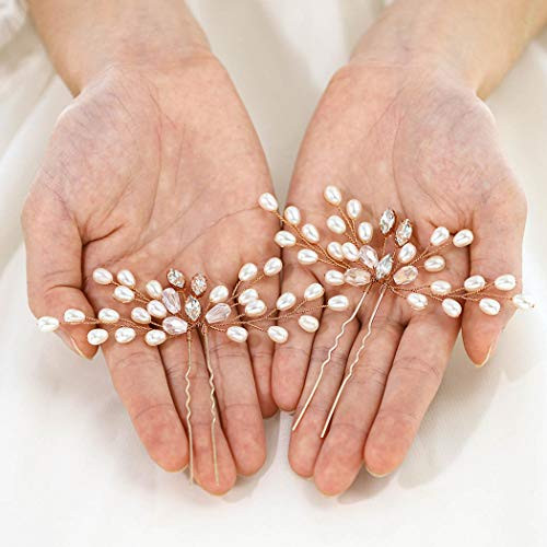 Yean Bridal Hair Pins Wedding Headpiece Rose Gold Pearl Crystal Hair Accessories for Brides and Bridesmaids Yean Bridal Hair Pins Wedding Headpiece Rose Gold Pearl Crystal Hair Accessories for Brides and Bridesmaids