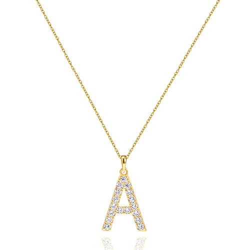 Tarsus A Initial Letter 14K Gold Plated Alphabet Pendant Necklace Monogram Charm Cubic Zirconia Jewelry Gifts for Women Girlfriend Teen Girls
