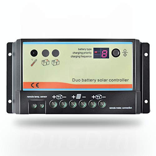 EVPEVER 10A Solar Charge Controller 12V-24V Auto Working Dual Battery Solar Panel Charge Controller PWM 10AMP Intelligent Solar Panel Batteries Regula