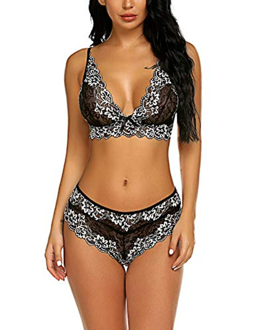 Avidlove Womens Lace Lingerie Bra and Panty Set Strappy Babydoll Bodysuit Black L Avidlove Womens Lace Lingerie Bra and Panty Set Strappy Babydoll Bodysuit Black L