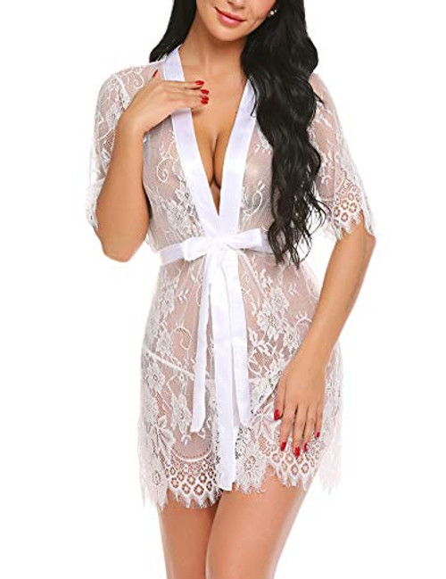 Avidlove robe lingerie for women Kimono Robe Floral Lace Babydoll Lingerie Sheer Mesh Nightgown White S Avidlove robe lingerie for women Kimono Robe Floral Lace Babydoll Lingerie Sheer Mesh Nightgown White S