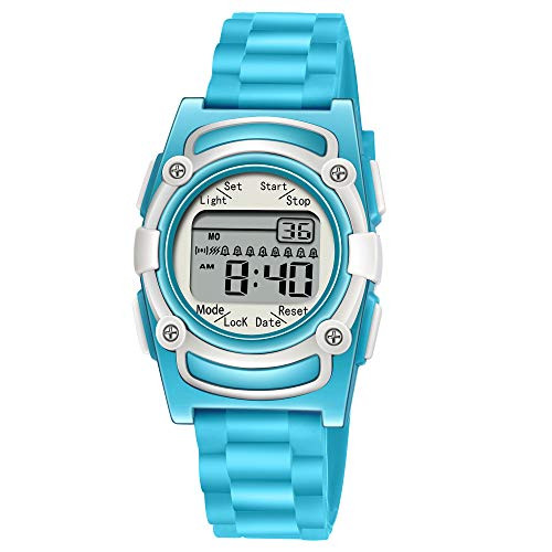 Kids Digital 8 Alarm Vibrating Watch Medication Reminder Potty Urinary Training Vibration Pill Alert Vibra Medical Reminder for Children -Water Blue-