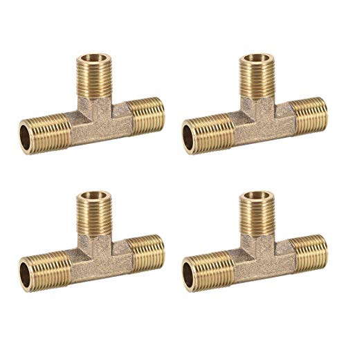uxcell Brass Tee Pipe Fitting 1-8NPT Male Thread T Shaped Connector Coupler 4pcs