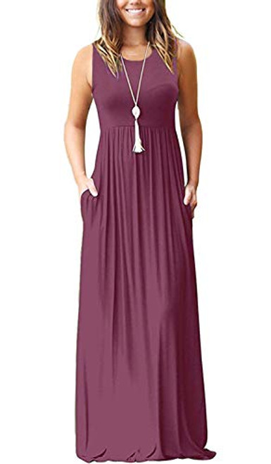 MOLERANI Womens Sleeveless Loose Plain Maxi Dresses Casual Long Dresses with Pockets Mauve L