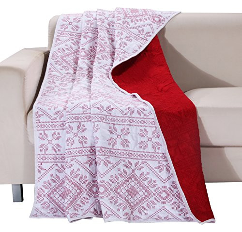 Greenland Home Holly Quilted Cotton Throw with Cross Stitching, White