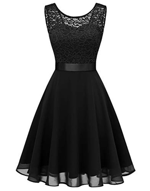 BeryLove Womens Short Floral Lace Bridesmaid Dress A-line Swing Party DressBLP7005BlackXL BeryLove Womens Short Floral Lace Bridesmaid Dress A-line Swing Party DressBLP7005BlackXL