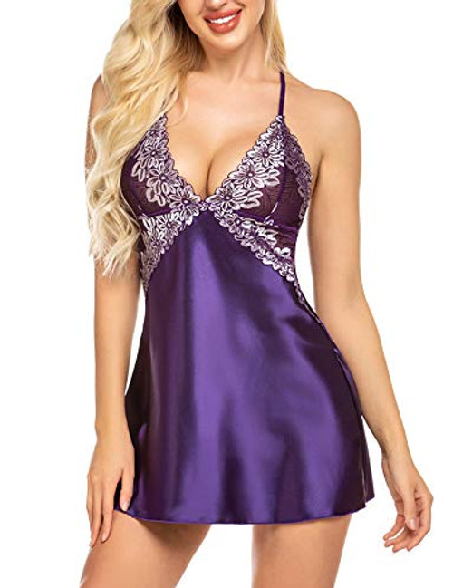 Avidlove Womens Pajamas Satin Lingerie Nightgown Spaghetti Strap Sleepwear Slik Chemise Mini Slip Purple S Avidlove Womens Pajamas Satin Lingerie Nightgown Spaghetti Strap Sleepwear Slik Chemise Mini Slip Purple S