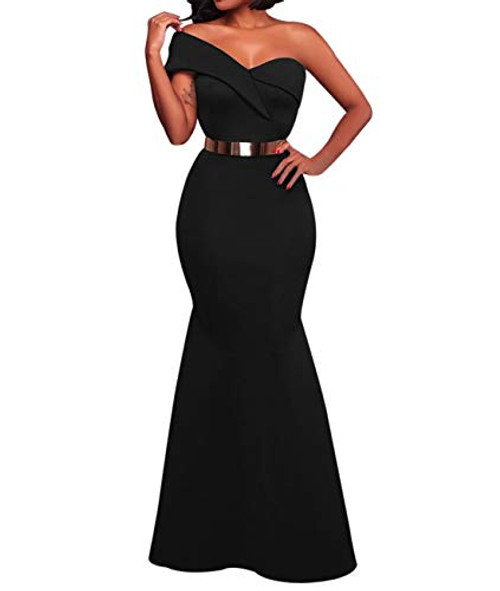 MAYFASEY Womens Sexy One Shoulder Ponti Gown Mermaid Evening Maxi Cocktail Party Dress Black M MAYFASEY Womens Sexy One Shoulder Ponti Gown Mermaid Evening Maxi Cocktail Party Dress Black M