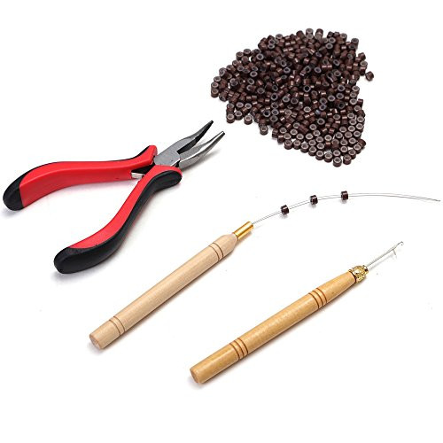 Neitsi Hair Extension Remove Pliers - Pulling Hook - Bead Device Tool Kits - 500pcs 5mm Micro Rings -Brown Beads-