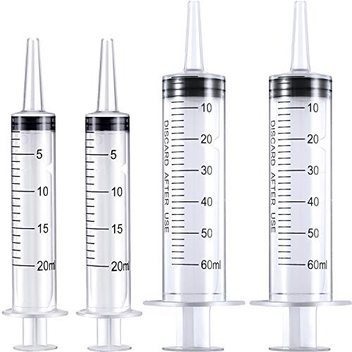 Frienda 4 Pack Large Plastic Syringe for Scientific Labs and Dispensing Multiple Uses Measuring Syringe Tools -20 ml and 60 ml-