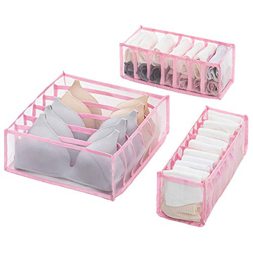 Underwear Storage Compartment Box-Foldable Bra Organizer Drawer with 6-7-11 Lattice Underwear Storage Divider Box for Socks  Bras  Ties