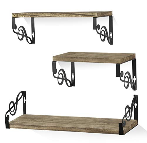 Floating Shelves Wall Mounted Set of 3 - Rustic Wood Wall Shelves - Display Ledge Shelf for Decor Living Room  Kitchen  Office  Bathroom  Bedroom Shel