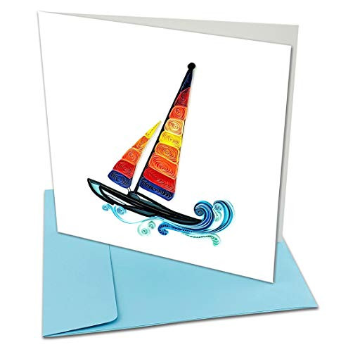 Sailboat Quilling Greeting Card  6x6 with Envelope  Blank Inside  Hand-made  Suitable for Framing