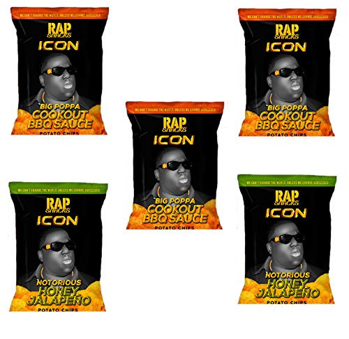 NEW Rap Snacks Variety Pack Potato Chips 2 75 oz Bags -Notorious BIG Honey Jalepeno and Cookout BBQ Sauce  5 Pack-
