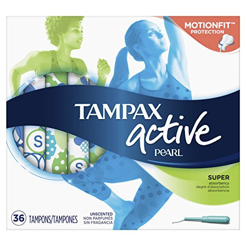 Tampax Pearl Active Plastic Tampons  Super Absorbency  Unscented  36 Count -Packaging May Vary-