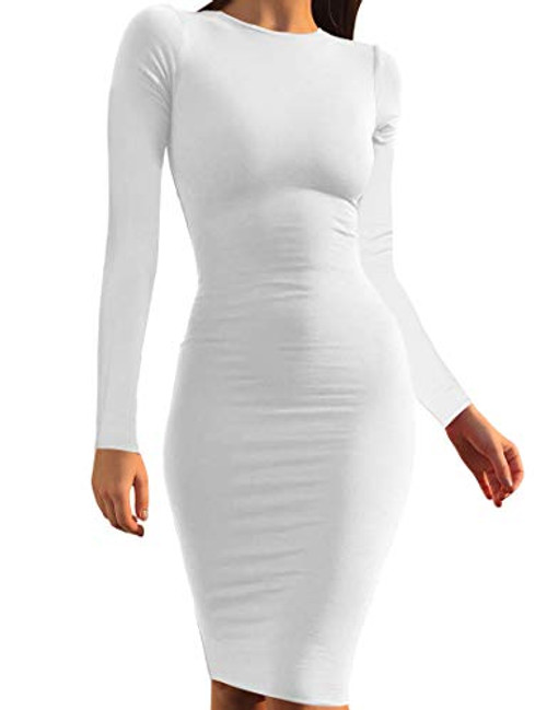 Mokoru Womens Casual Basic Pencil Dress Sexy Long Sleeve Bodycon Midi Club Dress X-Large White Mokoru Womens Casual Basic Pencil Dress Sexy Long Sleeve Bodycon Midi Club Dress X-Large White