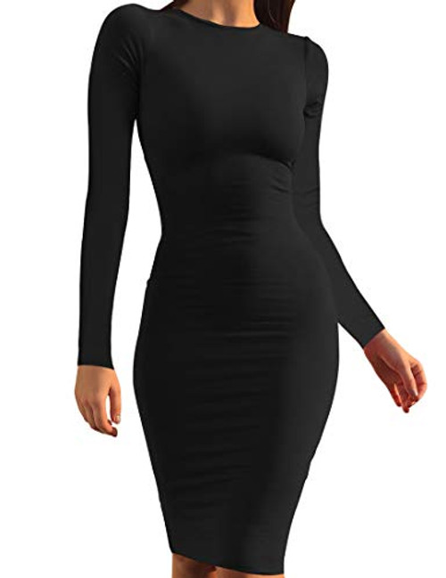 Mokoru Womens Casual Basic Pencil Dress Sexy Long Sleeve Bodycon Midi Club Dress X-Large Black Mokoru Womens Casual Basic Pencil Dress Sexy Long Sleeve Bodycon Midi Club Dress X-Large Black