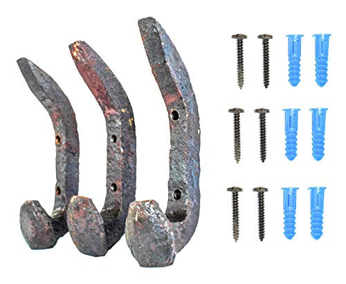 Rustic Reclaimed Railroad Spike Coat Hook - Vintage Decor Organizer for Any Entryway, Bedroom, Living Room or Kitchen - Heavy Duty Original Iron Coat Rack (Double Hook with Hardware)