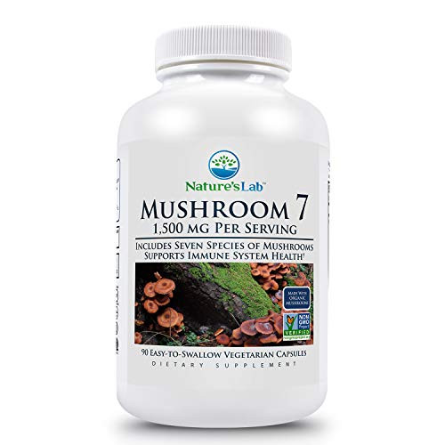 Natures Lab Mushroom 7 90 Capsules -45 Servings- A Complex Blend of 7 Organic Mushroom Varieties to Benefit The Immune System  Cell Function and Endu