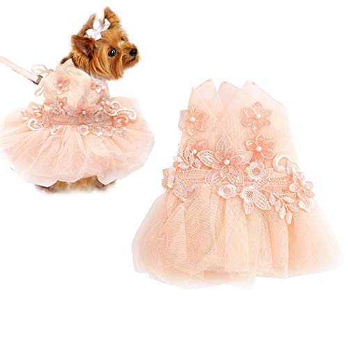 Petea Dog Dress Pink Flower Tutu Gauze Skirt Vest Apparel Puppy Costumes Cute Princess Dress Birthday Pet Clothes for Dogs and Cats -S- Petea Dog Dress Pink Flower Tutu Gauze Skirt Vest Apparel Puppy Costumes Cute Princess Dress Birthday Pet Clothes for Dogs and Cats -S-