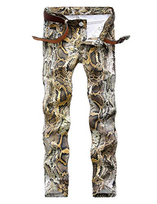 Enrica Mens Casual Printed Jeans Skinny Denim Pants Snake Skin  34