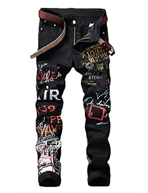 Enrica Mens Casual Printed Jeans Skinny Denim Pants -40  BlackandAir-