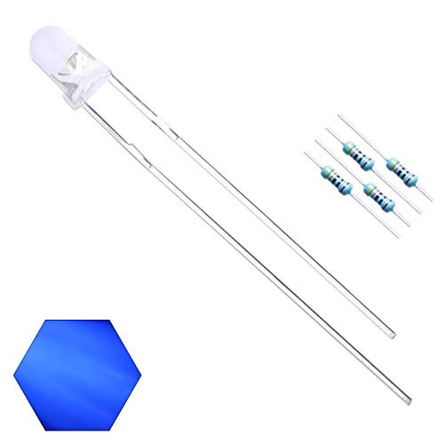 EDGELEC 100pcs 3mm Blue Lights LED Diodes Clear Round Lens 29mm Long Lead -DC 3V- -100pcs Resistors -for DC 6-12V- Included  Bright Bulb Lamps Light E