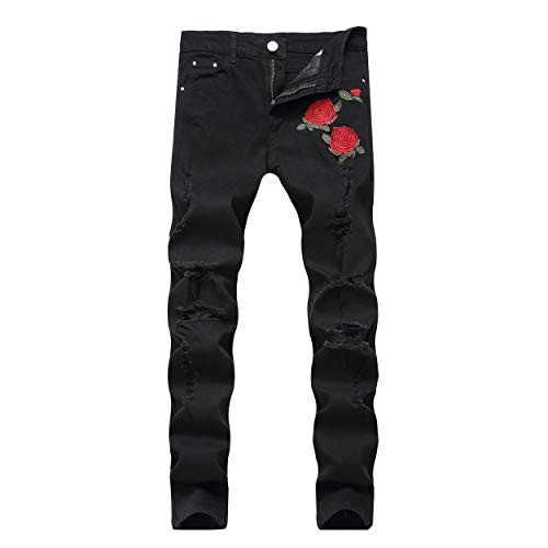 Leward Mens Skinny Slim Fit Ripped Stretch Distressed Stretch Destroyed Jeans Pants -32  Black-